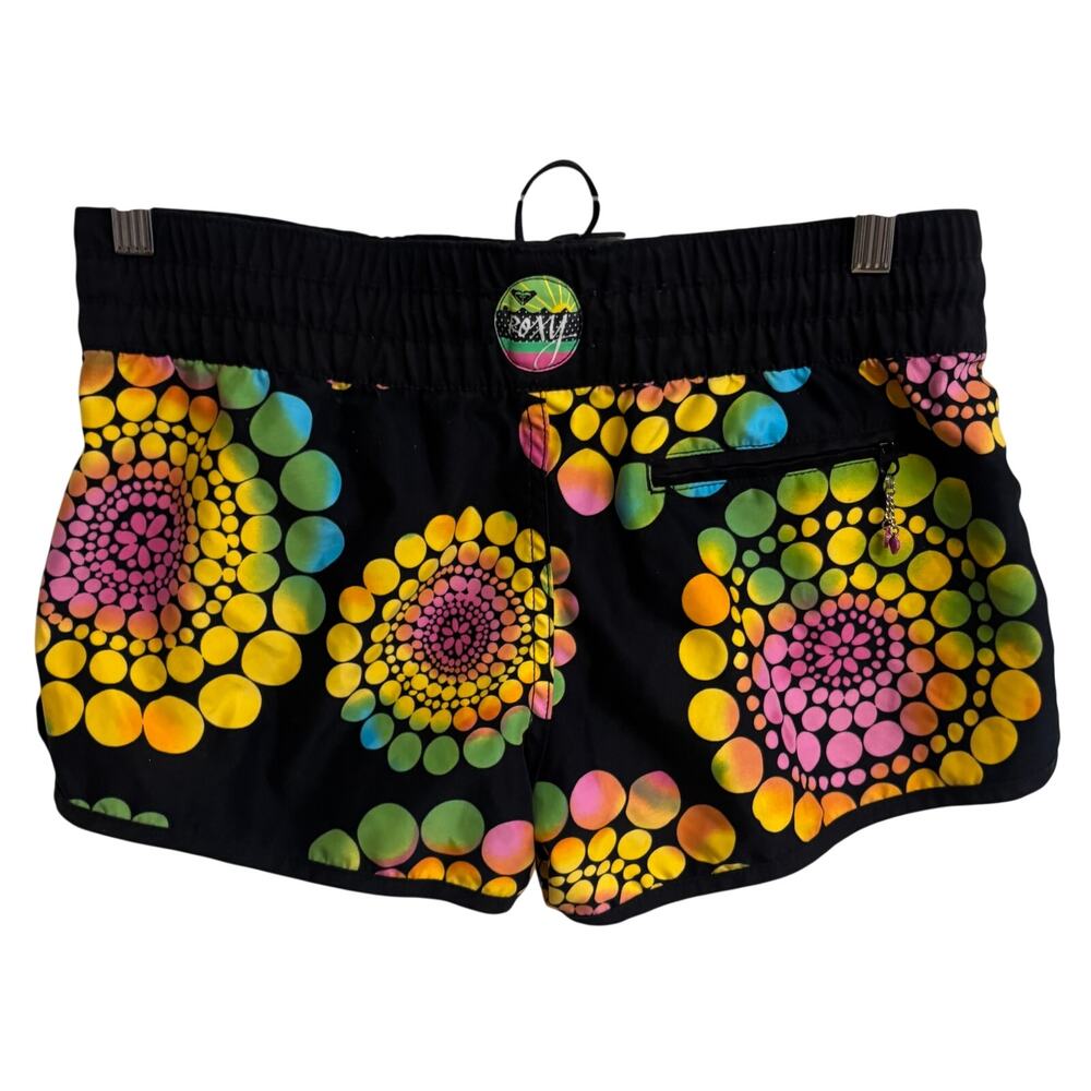 Roxy Board Shorts Women Size 3 Black Multicolor Surf Swim Elastic Waist EUC - Picture 4 of 9
